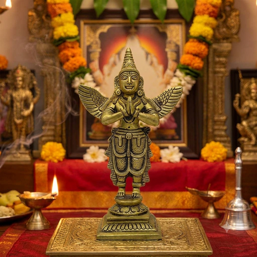 AROOTI Brass Garuda Idol (6 inch) | Antique Finish Lord Vishnu Vahana Statue for Home Temple, Puja Room, & Diwali Decor