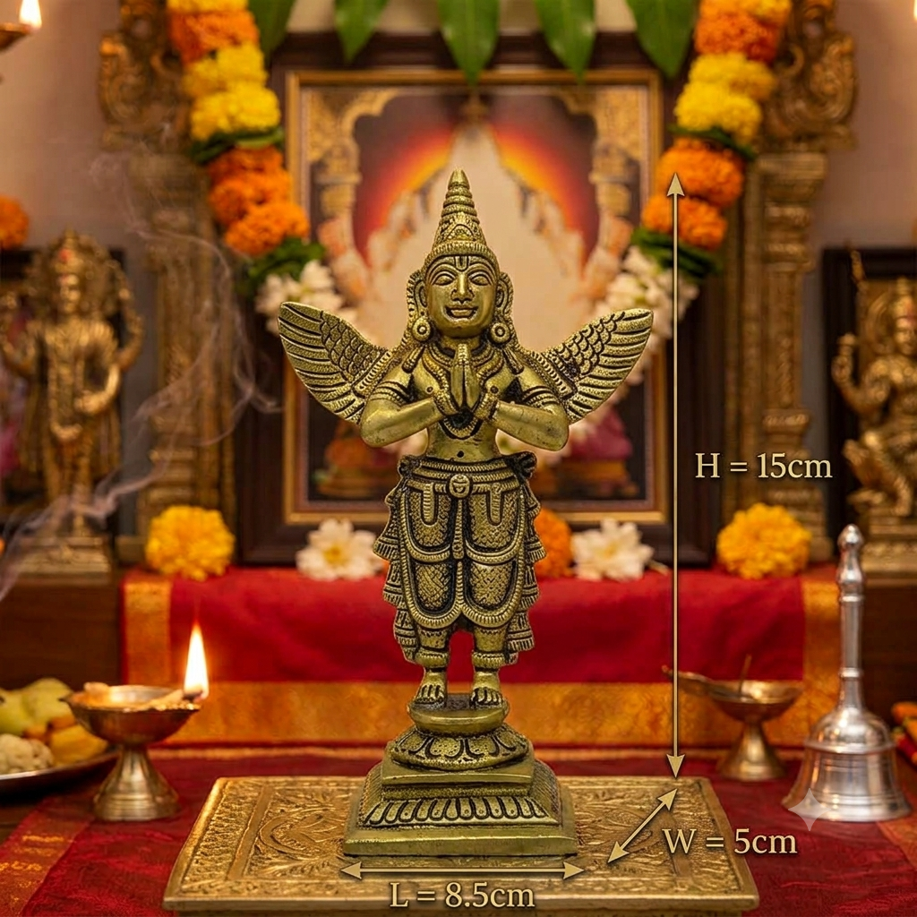 AROOTI Brass Garuda Idol (6 inch) | Antique Finish Lord Vishnu Vahana Statue for Home Temple, Puja Room, & Diwali Decor - Image 2