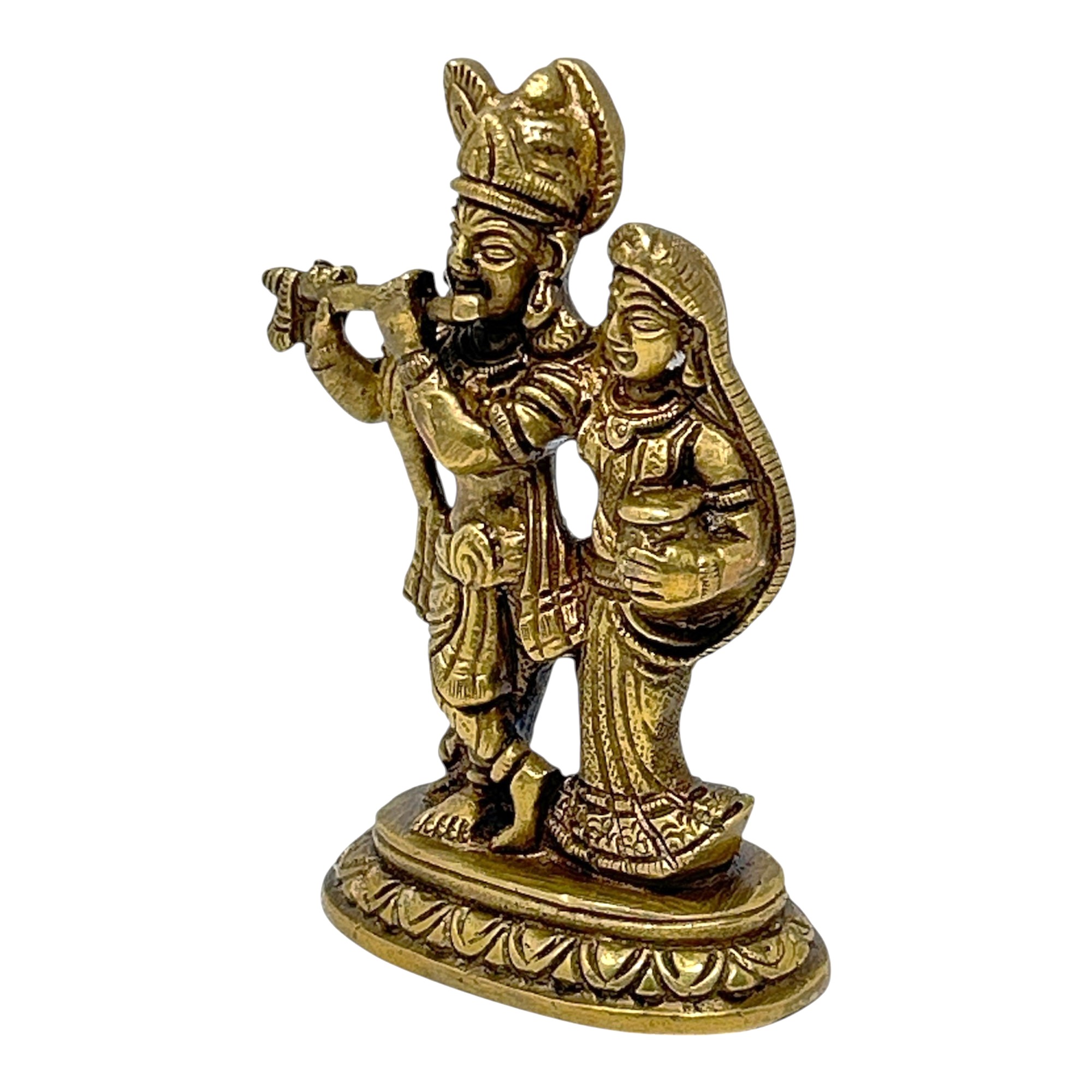 AROOTI Brass Radha Krishna Idol | Traditional Radha Kishan Murti Standing Playing Flute | 11.5cm Height - Image 5