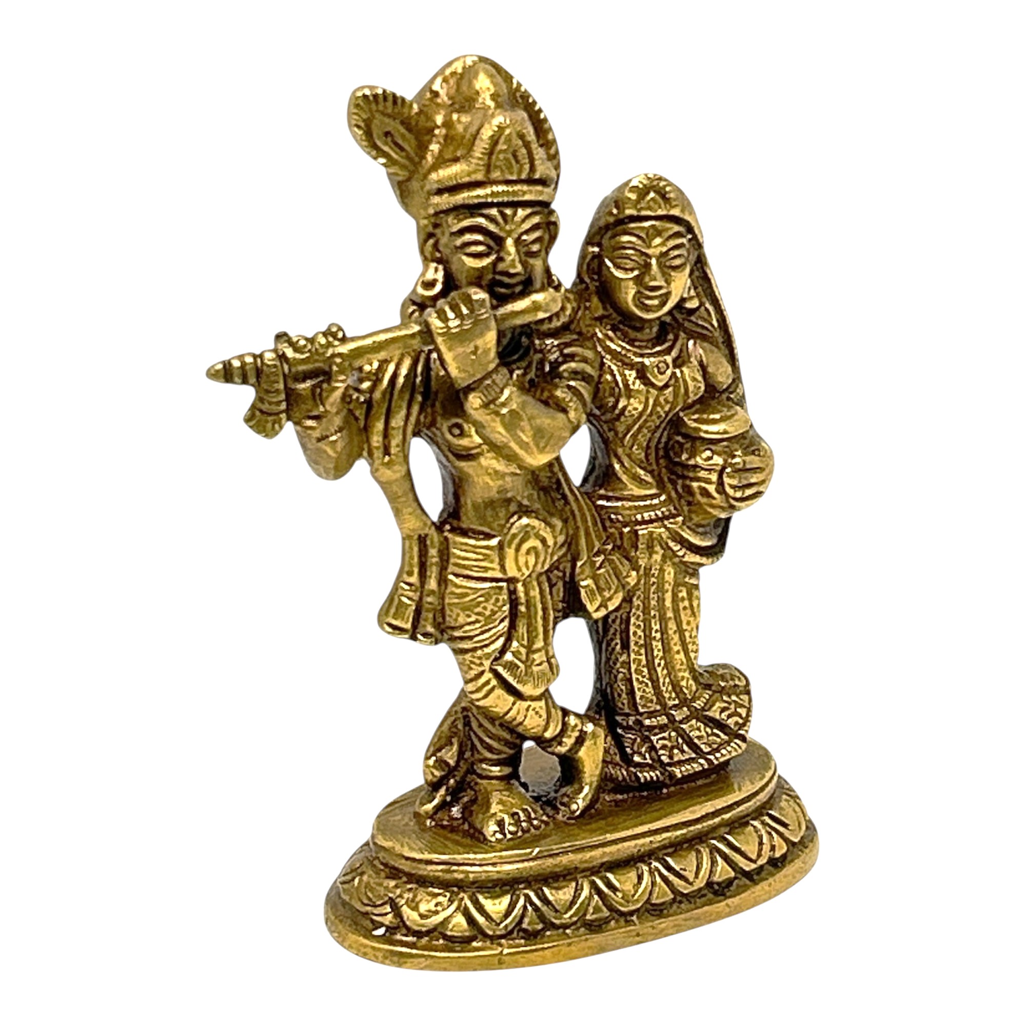 AROOTI Brass Radha Krishna Idol | Traditional Radha Kishan Murti Standing Playing Flute | 11.5cm Height - Image 6